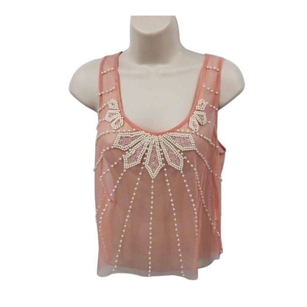 Devious Beaded Top Party Tank Sleeveless‎ Sheer Festival Blouse